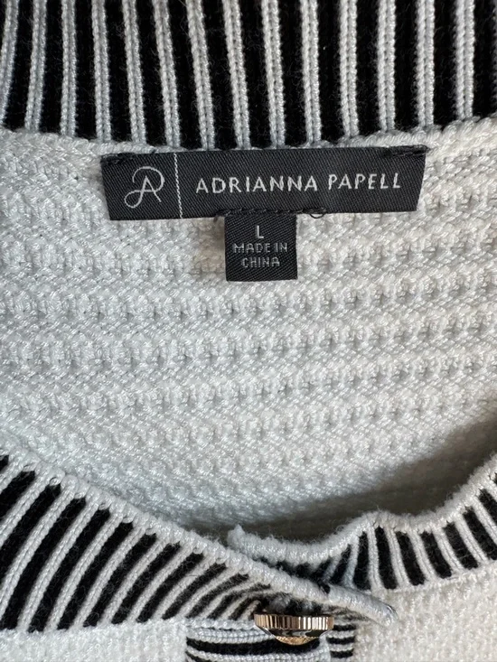 Adrianna Papell Black and White Striped Trim Knit Vest with Gold Buttons - Picture 3 of 3